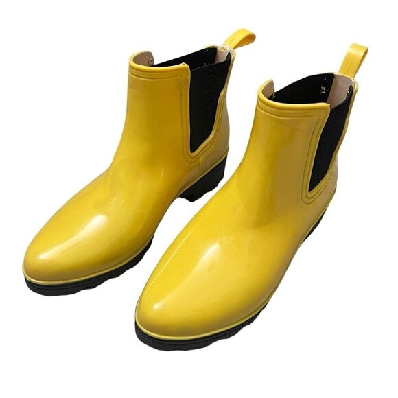 Seven 7 Yellow Waterproof Rubber Designer Ankle Rain Boots Womens 10 US - Picture 2 of 6
